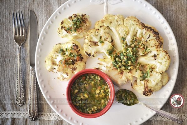 Cauliflower Steaks with Olive & Herb Salsa | High Country Olive Oil